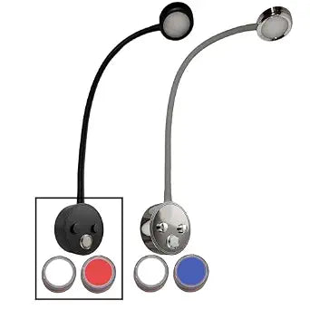 Wave One Marine Dual Color Gooseneck LED Chart Reading Light | Flexible Dimmable Sailboat Cabin Wall Map Boat Yacht RV Interior Night Lighting 12-24V Volt (Black | White & Red)