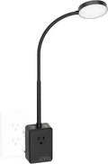 Plug in LED Book Reading Light, Black Dimmable LED Wall Sconce Lamp with Power Plug and Outlet Extender for Kitchen Bedroom Living Room, 3 Lighting Colors, USB Output Charging Ports