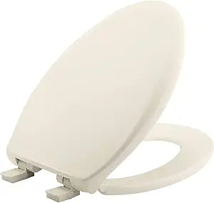 Mayfair Aurora Slow Close Toilet Seat, Easy Clean Hinges and Adjustable Perfect Fit Plastic Seat, Made in USA, Elongated, Biscuit