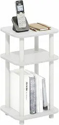 Furinno JUST 3-Tier Telephone Table, Turn-N-Tube Toolless Side Table with Open Shelf, Round Curve Corner Night Stand, Bedside Table, for Living Room, Bedroom, White
