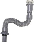 Flexible Universal Sink Drain Pipe, S-Type, Grey, Plastic + Steel, 6cm/2.4in x 39cm/15.4in (80cm/31.5in Stretched), Kitchen & Bathroom Sink Drain, No Accessories Included