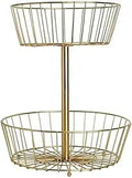 Gourmet Basics by Mikasa Geneva 2-Tier Countertop Fruit Basket Gold-Finish Metal Storage Stand for Kitchen Countertop Organization, Produce Display