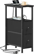 Somdot Narrow End Table with Charging Station, Side Table, 2 Drawers