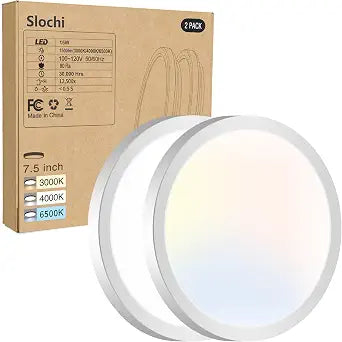 2PACK LED Flush Mount Ceiling Light Fixture, 3000K-4000K-6500K & 100W Equivalent Modern Kitchen Recessed Ceiling Lamp 15W 1500Lm 7.5 Inch Closet Round Surface for Bathroom Laundry Bedroom Hallway
