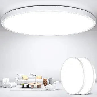 Flush Mount Ceiling Light Fixtures,12inch Flat led Light for Ceiling,6500K 3200LM Ultra Thin Round White Lamp for Bedroom Kitchen,Bathroom,Garage,Living Room, Dining Room - 2PCS