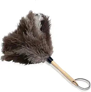 NCEDN Genuine Ostrich Feather Duster 15 inches  Soft Dense Real Feathers, Wooden Handle, Feather Duster for Cleaning Furniture, Blinds & Car Interior