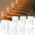 WILLED Rechargeable Motion Sensor Stair Lights Indoor, Warm White Magnetic Stick-on Battery Powered Night Lights for Stairway, Hallway, Bedroom, Closet, 6 Pack