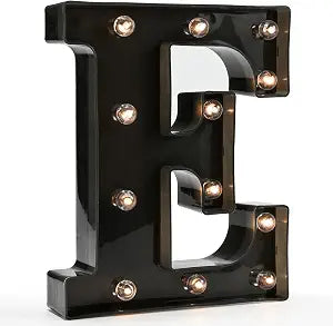 Light Up Black Alphabet Marquee Letters Sign LED Marquee Number Lights Sign for Night Light Home Bar Christmas Lamp Birthday Party Wedding Decoration E