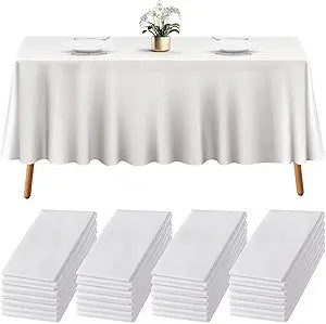 Prestee 24 Pack Plastic Table Cloth Disposable - 108" x 54" White Table Cloth Rectangle for Indoor or Outdoor Use - White Tablecloths for Weddings, Parties - Plastic Table Cover for Fine Dining Events
