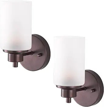 2 Pack Bath Vanity Light Fixtures, Indoor Wall Sconces Light with White Frosted Glass Shade, Farmhouse Stylish Bathroom Wall Mounted Lighting for Bedroom Living Room, Porch, Kitchen, Oil Rubbed Bronze