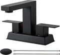 KINGO HOME Black 2 Handle Centerset Bathroom Faucet,Matte Black 4 Inch Bathroom Sink Faucet Modern Vanity Faucets for Sink 3 Hole Lavatory Bath Faucet with Lead-Free Supply Hose and Pop up Drain