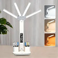 Led Desk Lamp with Clock Foldable Study Lamp 3 Lighting Modes Table Lamp Dimmable Eye Caring Reading Lamp for Home Office College Dorm Bedroom Bedside
