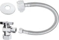VINTEX Toilet Connector Plumbing kitComplete Toilet Set Valve with 12" Long Stainless Steel Toilet Connector Hose1/2 inch NOM Inlet x 3/8 inch OD Compression Outlet Angle Shut Off+Escutcheon Plate