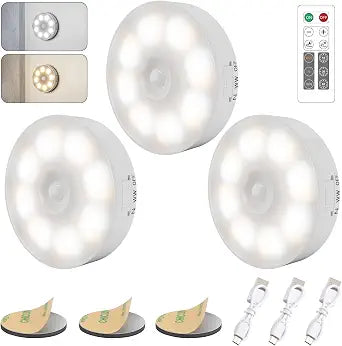 3PCS Under Cabinet Lights, Wireless Motion Sensor Rechargeable Light