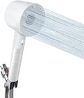 Handheld Shower Head with High-Pressure Filtration, 5-Setting with ON/OFF Switch, Stainless Steel Hose and Holder, for Bathroom and Hotel (Cream White)