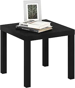 Furinno Classic Toolless Square Side Table, 1.8" Thick Tabletop, Black