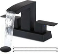 Friho Black Waterfall Bathroom Faucet, 4 Inch Centerset Bathroom Sink Faucets, 3 Hole 2 Handle with Square Spout, Pop up Drain and Water Hoses for Lavatory RV Vanity