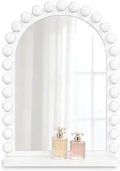 Arched Wall Mirror with Shelf, 12x16 Inch Wooden Bead Bathroom Mirror, Decorative Hanging Vanity Mirror for Entryway, Bedroom and Bathroom, White
