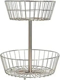 Gourmet Basics by Mikasa Geneva 2-Tier Countertop Fruit Basket Nickel-Finish Metal Storage Stand for Kitchen Countertop Organization, Produce Display
