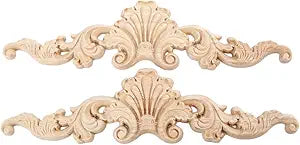 2Pcs Long Wood Appliques Onlays Flower Carvings Decals for Furniture Decor