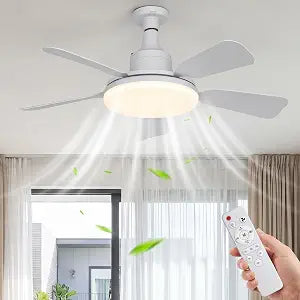 24inch Socket Fan Light,3 Color Dimmable Ceiling Fan with Lamps and Remote,E26/E27 Screw-in Bulb Fan Light,3000K-6500K Adjustable Lighting,White Small Fan Light for Bedroom,Kitchen,Garage,Patio,Porch