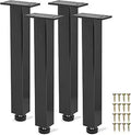 16 inch / 40cm Metal Furniture Legs, Pack of 4 Mid Century Modern Adjustable Square Rectangular Replacement Feet for Home DIY Projects Table Sofa Couch Chair Ottoman Bench TV Stand Black