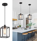 Black Pendant Lights for Kitchen Island Industrial Lantern Pendant Light Fixtures with Clear Glass Shade, Farmhouse Adjustable Height Hanging Pendant Lighting