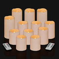 Flameless Candles 4" 5" 6" Outdoor Indoor Pillars Battery Operated Flickering Candles Include 10-Key Remote Timer 400+ Hours by 2 AA Batteries (Ivory Candle - Warm light, 3"D x 4"|5"|6" H - 12 Pack)