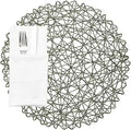 Restaurantware Spinweave 15 Inch Dining Table Placemats Set Of 6 Round Kitchen Table Mats - Semi-Disposable Handwoven Green Paper Circle Placemats Durable Table Mats For Holidays Or Weddings