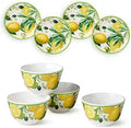 Limone 8-Piece Melamine Canap Plate & Dip Bowl Set  Mediterranean Lemon & Olive Design, Perfect for Appetizers, Snacks, Dips & Desserts  Shatterproof, Chip-Resistant, Indoor/Outdoor Dining