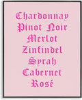 Chic Pink Wine List, 16 x 20 Inch Framed Gicle Print