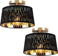 Modern Ceiling Light Fixture 2 Pack, 10 Inch Semi Flush Mount Lamp with Black Cut-Out Linen Shade, E26 Base, Gold for Kitchen Bedroom Hallway Closet Entryway Room Small Spaces