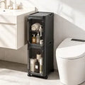 2 Tier Slim Narrow Bathroom Storage Cabinet with Wheels, Foldable, Black