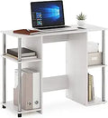 Furinno JAYA Desk, 38.4" Wide Gaming Desk, Computer Study Desk, Office Desk with Side Shelves, Open Storage, for Home Office, Bedroom, Dorm, Study Room, White Oak/Stainless Steel