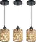 3 Pack Boho Rattan Pendant Lights for Kitchen Island Round Shade