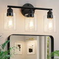 3-Light Black Modern Bathroom Vanity Light Fixtures, 17.3"