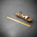 AVSIILE Linear Shower Floor Drain, Brushed Gold 12 Inch 304 Stainless Steel Bathroom Drains Kit, Rectangular Shower Trench Drain with Reversable Tile-in Pattern Drain Cover & Hair Catcher