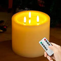 Extra Large Flameless Candles with 3 Wicks, 6"x6" Real Wax Battery Operated Candles with Remote and Timer, Flickering LED Candles Fake Candle for Home, Wedding, Party, Ivory