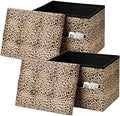 AmasSmile Ottoman with Storage,Folding Chest,17" Velvet,Leopard 2 Pack