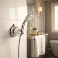 Water Removable Wall Mount Bracket with Height Adjustable, Strong Adhesive Grip Suction Cup Shower Head Holder, No Drill Installation for Bathroom, Press Holder