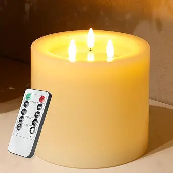 6x6 Extra Large Flameless Pillar Candle with 3 Wick,Fake Candle with Remote