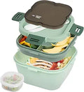 Restaurantware-Bento Tek 57.5 Ounce Bento Box, 1 Reusable Lunch Container - With Fork And Knife, Does Not Contain BPA, Green Plastic Reusable Lunch Box, Microwavable, Dishwashable