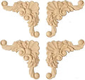 4Pcs Decorative Wood Carved Applique Corner Onlay 9.5x9.5cm/3.74"x3.74" Decorative Wood Applique DIY Wooden Carved Corner Unpainted Decals Wall Stickers Murals