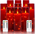 kakoya Flameless LED Candles with Timer 9 Pc Flickering Flameless Candles for Romantic Ambiance and Home Decoration Stable Acrylic Shell,with Embedded Star StringBattery Operated CandlesRed