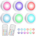 Puck Lights with Remote,13 Colors Changeable LED Puck lightings Battery Powered Dimmable Under Cabinet Lights with 2 Wireless Remote Controls & Timing Function(6 Pack)