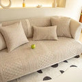 vctops Farmhouse Geometric Embroidered Couch Sofa Cover Cotton Quilted Sectional Couch Cover Non-Slip Sofa Slipcover Furniture Protector for Kids, Dogs, Cats (Khaki,28"x28")