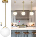 Bagood 6" Globe Pendant Light Gold Mid Century Pendant Light Globe Pendant Lights Kitchen Island Brushed Brass Finished with Milk Glass Lampshade Adjustable Ceiling Light Fixtures for Kitchen