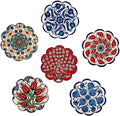Turkish Ceramic Plate Absorbent Daisy Desing Coasters for Drinks House Warming,Living Room Decoration Gift Set of 6 No Holder,Oversize Better Protects Furniture from Damage (Multi 3)