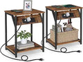 VASAGLE End Table with Charging Station, Set of 2, Small Side Tables