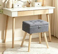 Vanity Stool with Storage Linen Vanity Chair Ottoman with 4 Solid Wood Legs